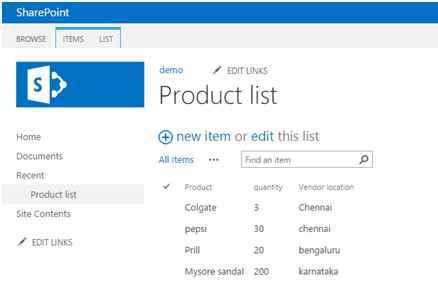 create a product list in Sharepoint